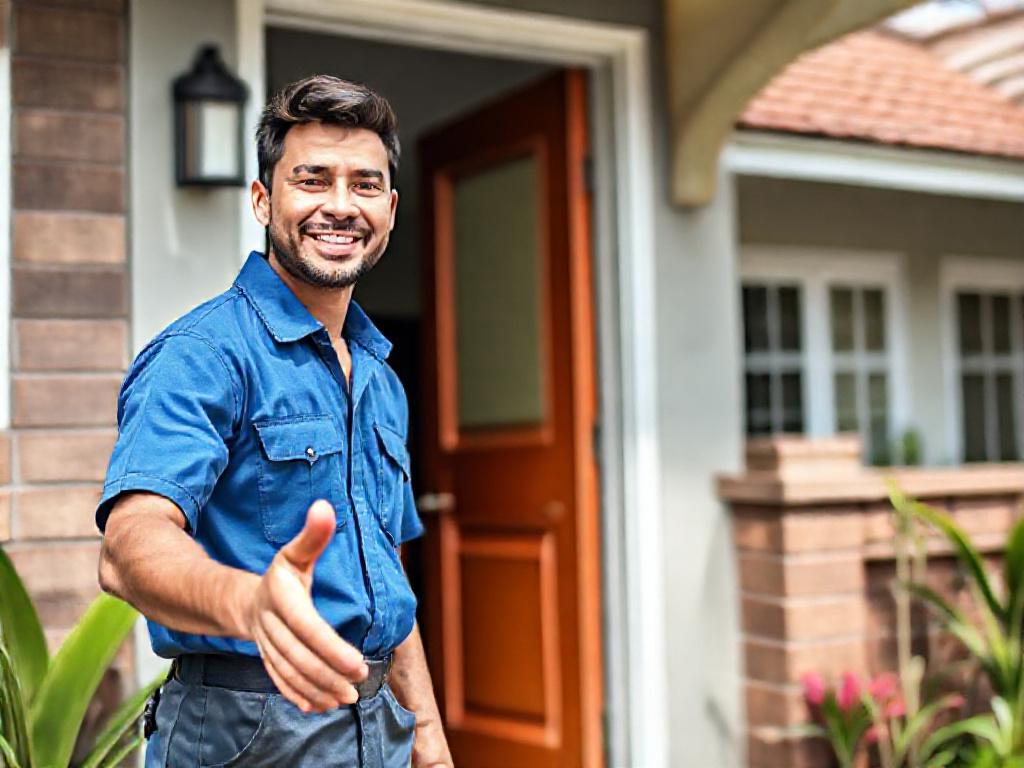 Magnivo plumber arriving at the front door of a Kuala Lumpur home