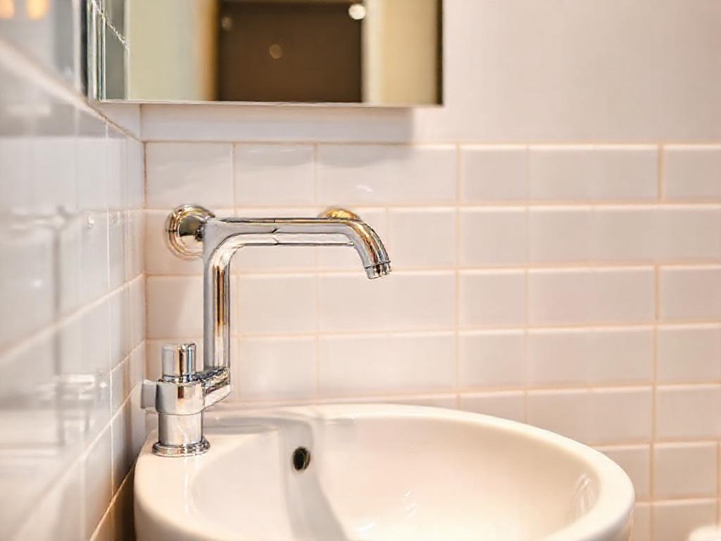 New chrome bathroom faucet installed in a modern condo bathroom