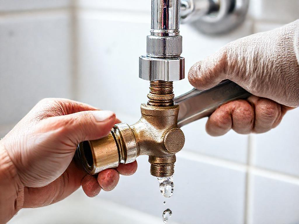 Plumber tightening a chrome pipe fitting with a wrench